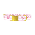 Pink Bow Stripe Dog Collar - metal gold