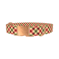 Diagonal Christmas Plaid Dog Collar - metal rose gold
