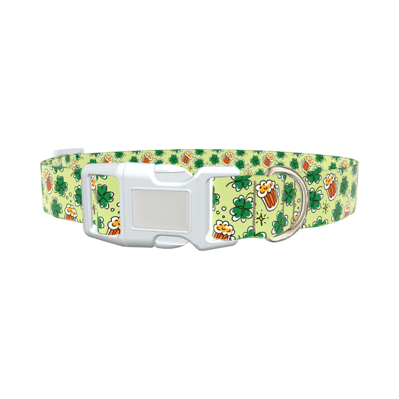 St. Patrick's Day Beer Clover Dog Collar - plastic rose gold