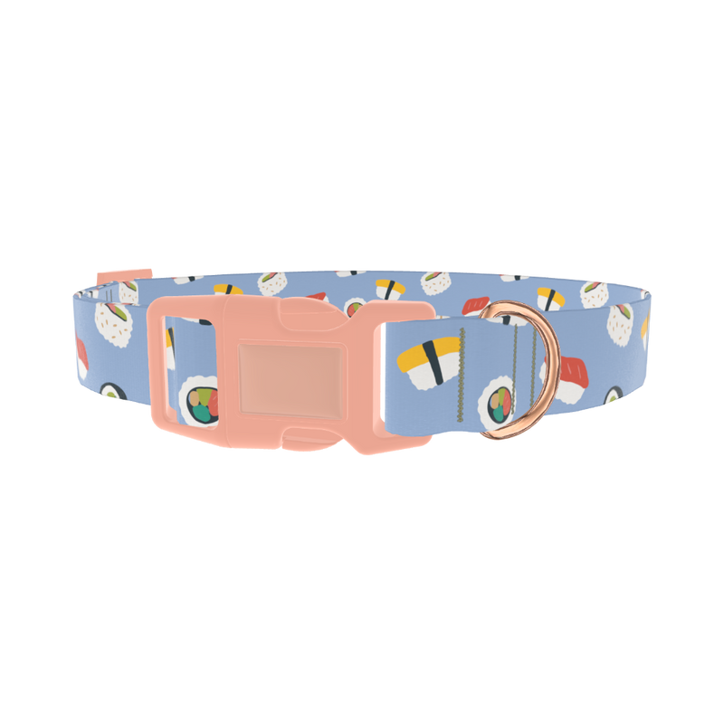 Blue Sushi Roll Dog Collar - plastic rose gold