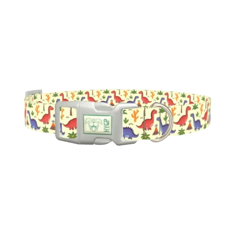 Dinosaur Volcano Dog Collar - plastic silver