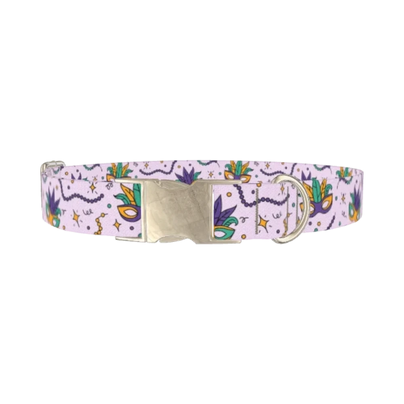 Mardi Gras Mask Dog Collar - metal silver