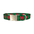 Red Bow Plaid Dog Collar - metal silver