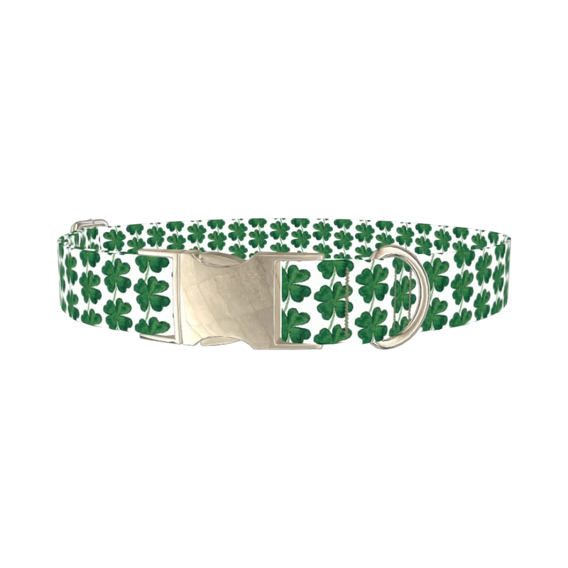 Dark Clover Pattern Dog Collar - metal silver