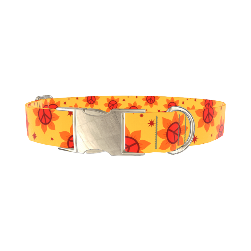 Peace Symbol Sunflower Dog Collar - metal gold