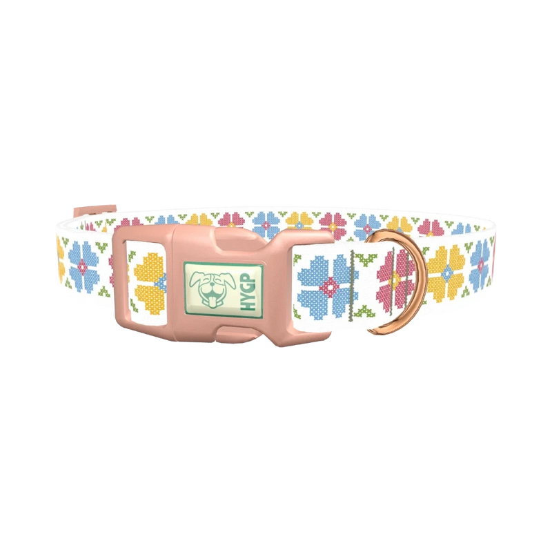 Floral Embroidery Dog Collar - plastic rose gold