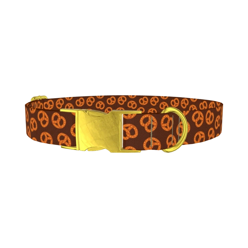 Brown Pretzel Dog Collar - metal gold