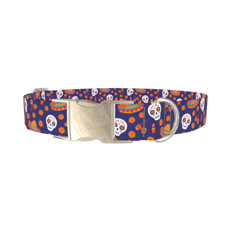 Dia de Muertos Dog Collar - metal silver