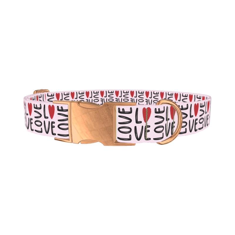 Love Heart Dog Collar - metal rose gold