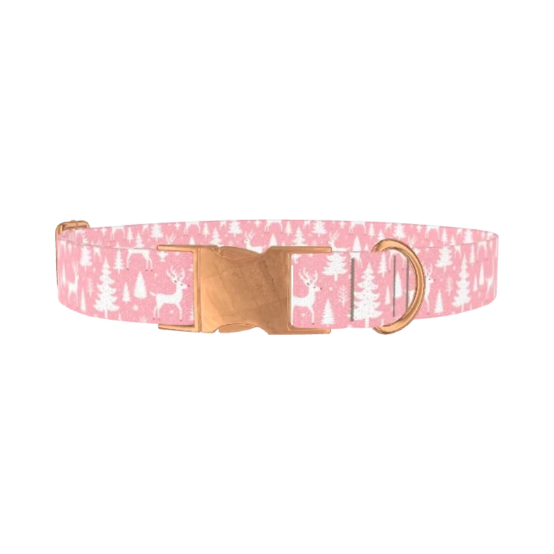 Pink Reindeer Forest Dog Collar - metal rose gold