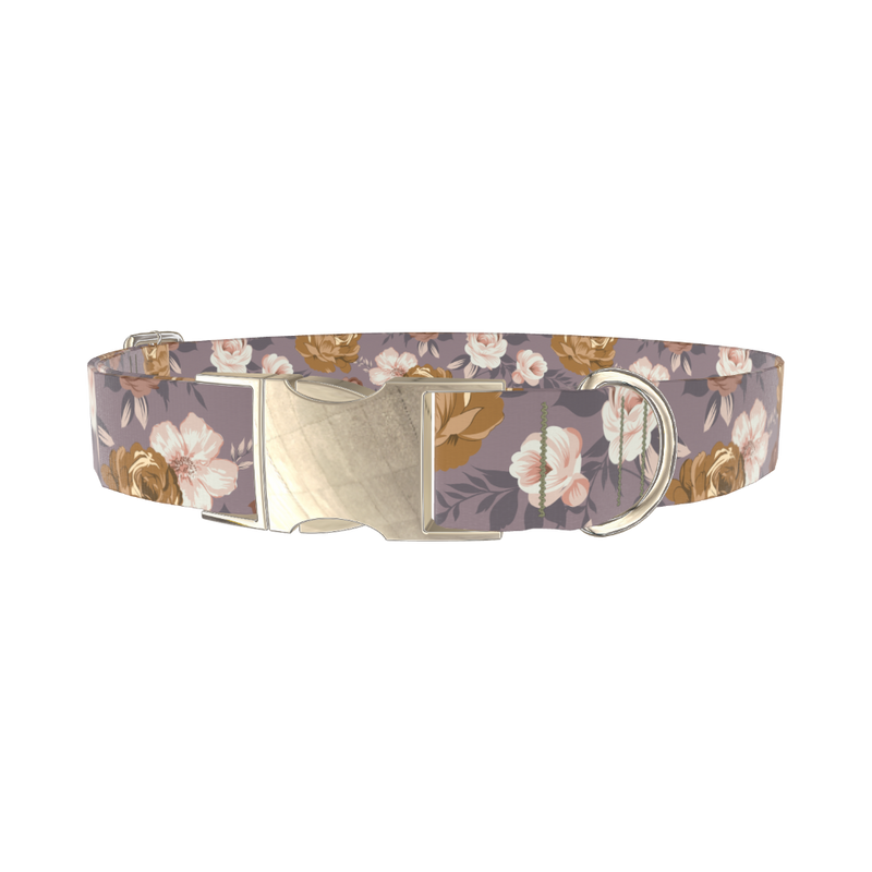 Vintage Rose Pattern Dog Collar - metal silver