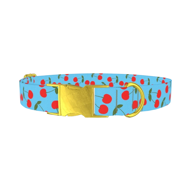 Cherry Fruit Dog Collar - metal gold