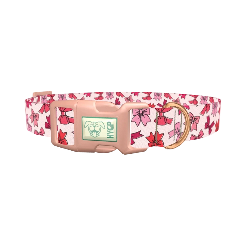 Pink Bow Pattern Dog Collar - plastic rose gold