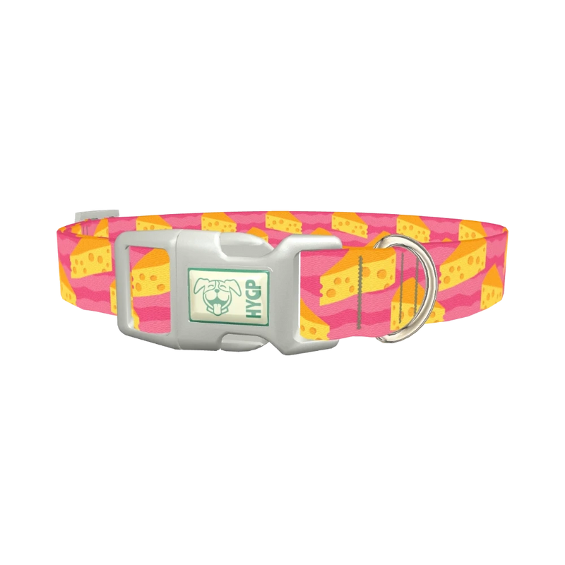 Pink Cheese Slice Dog Collar - plastic silver