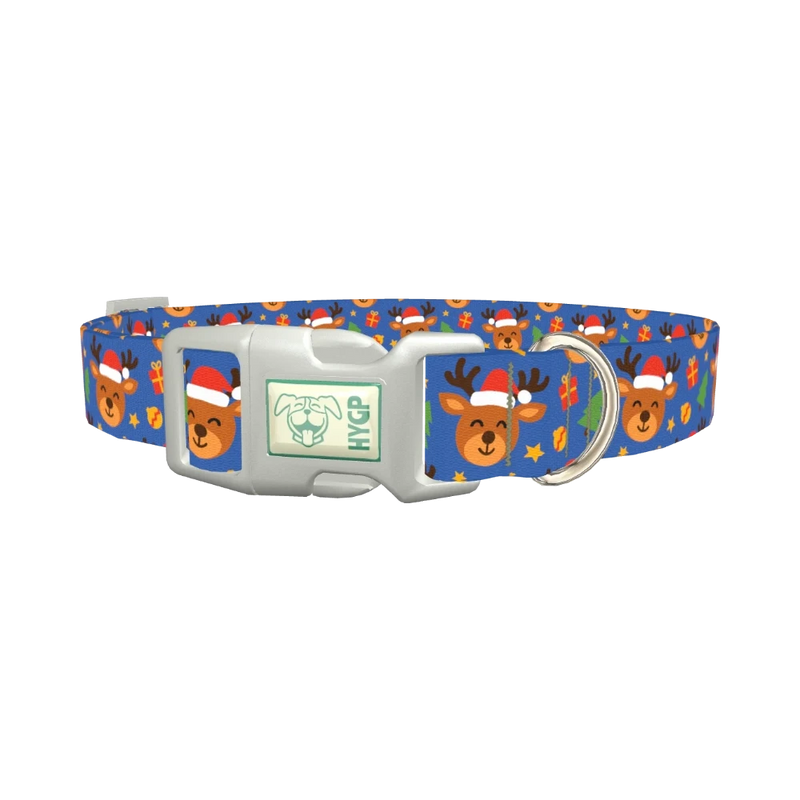 Blue Reindeer Gift Dog Collar - plastic silver
