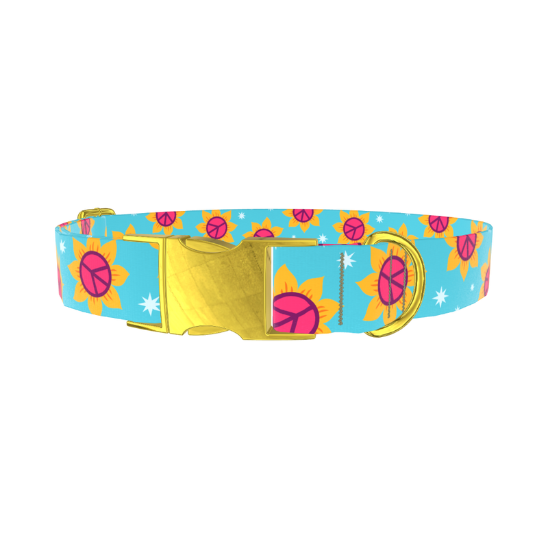 Peace Sunflower Dog Collar - metal rose gold