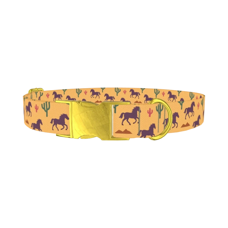 Western Desert Horse Dog Collar - metal gold