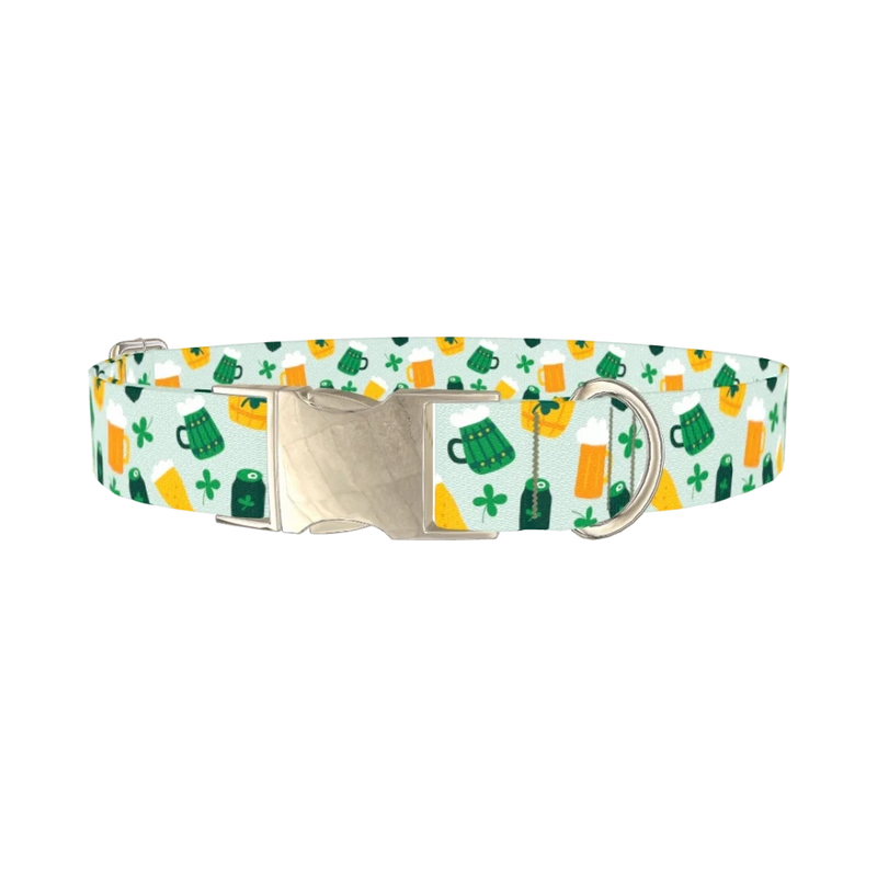 St. Patrick's Day Cheers Dog Collar - metal silver