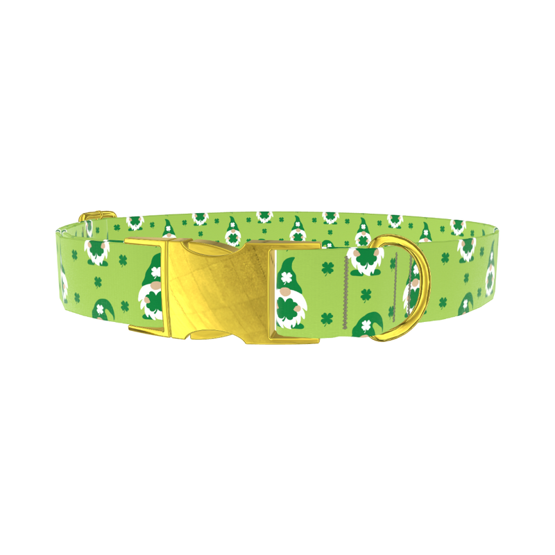 St. Patrick's Day Gnome Dog Collar - metal rose gold