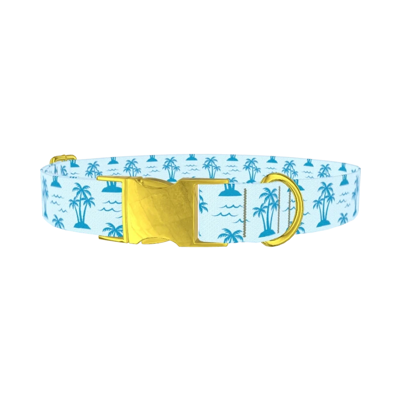 Blue Palm Island Dog Collar - metal gold