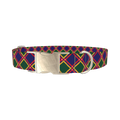 Festive Blue Plaid Dog Collar - metal silver
