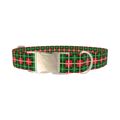 Green White Plaid Dog Collar - metal silver
