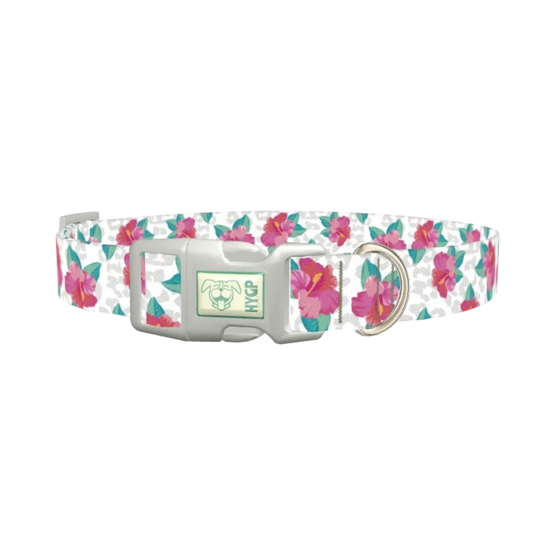 Leopard Floral Dog Collar - plastic silver