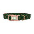 Dark Green Christmas Plaid Dog Collar - plastic rose gold