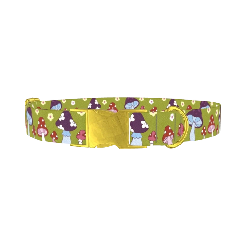 Retro Mushroom Flower Dog Collar - metal gold