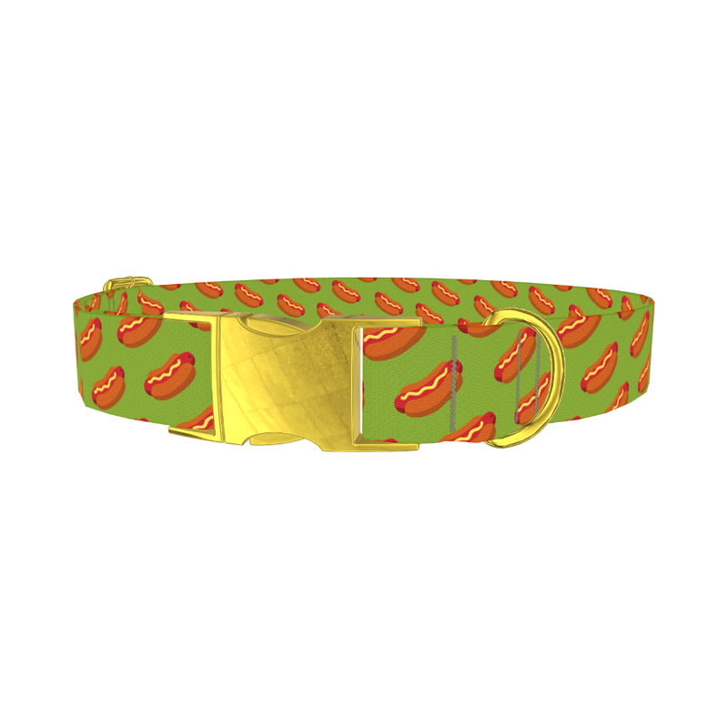 Hot Dog Pattern Dog Collar - metal gold