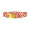 Festive Pink Plaid Dog Collar - metal gold