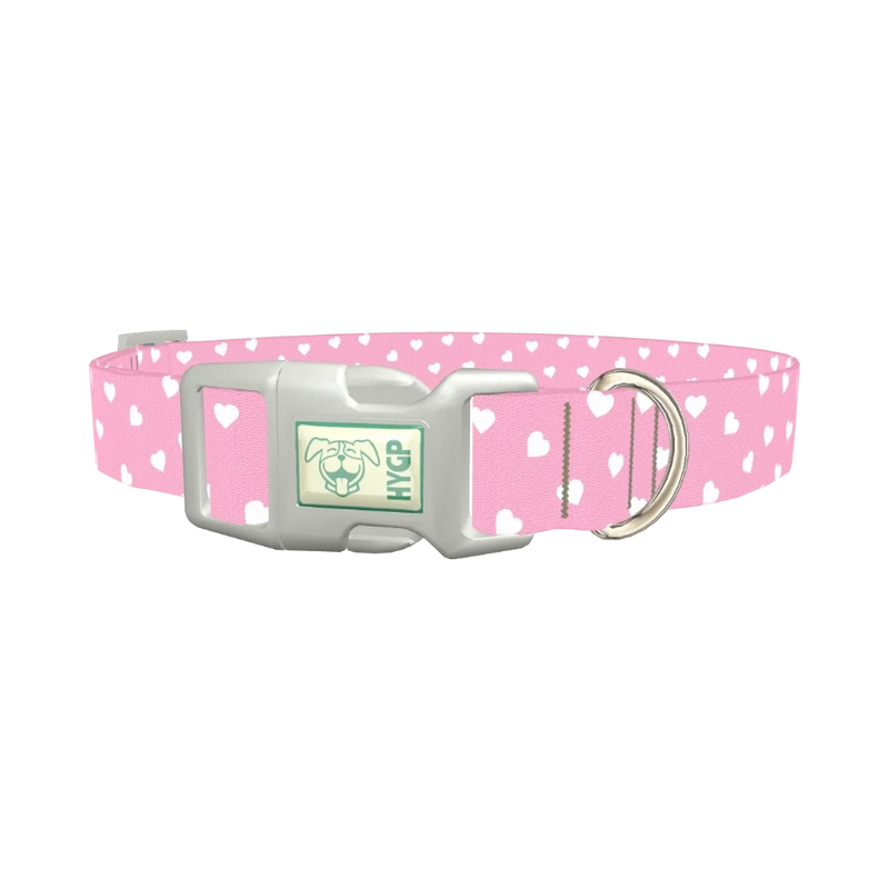 Pink Heart Dog Collar - plastic silver