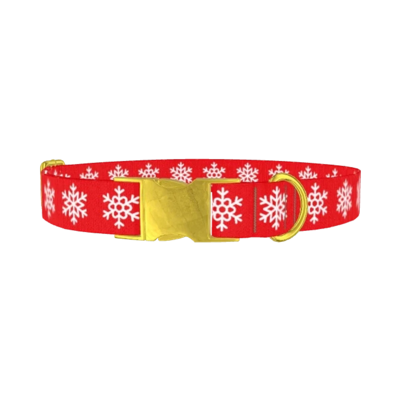 Red Snowflake Pattern Dog Collar - metal gold