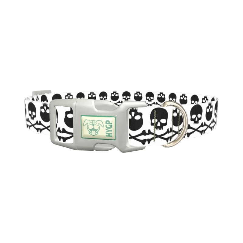 Black Skull Pattern Dog Collar - plastic silver