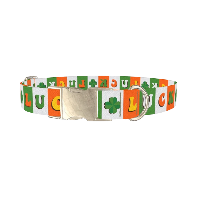 Lucky Clover Dog Collar - metal silver