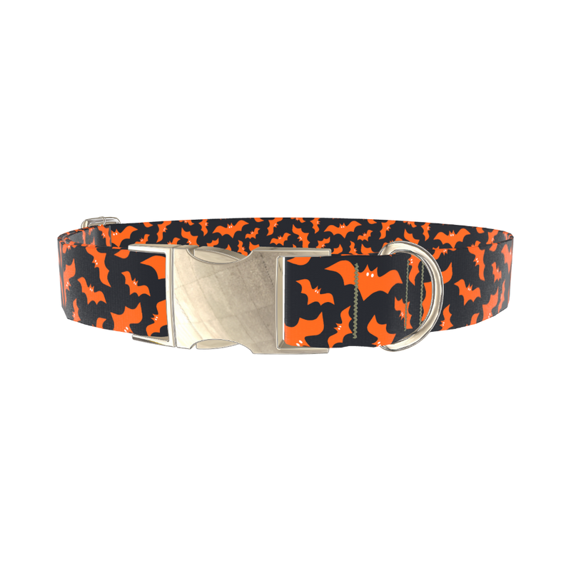 Orange Halloween Bat Pattern Dog Collar - metal gold