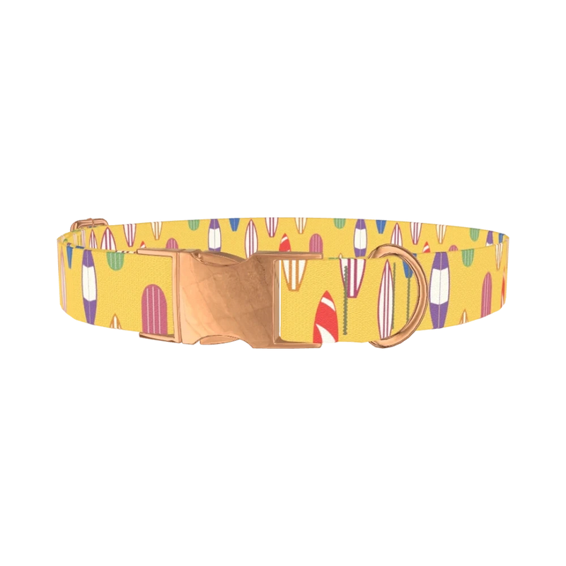 Surfboard Beach Dog Collar - metal rose gold