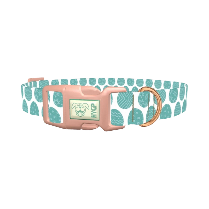 Teal Easter Egg Pattern Dog Collar - plastic rose gold