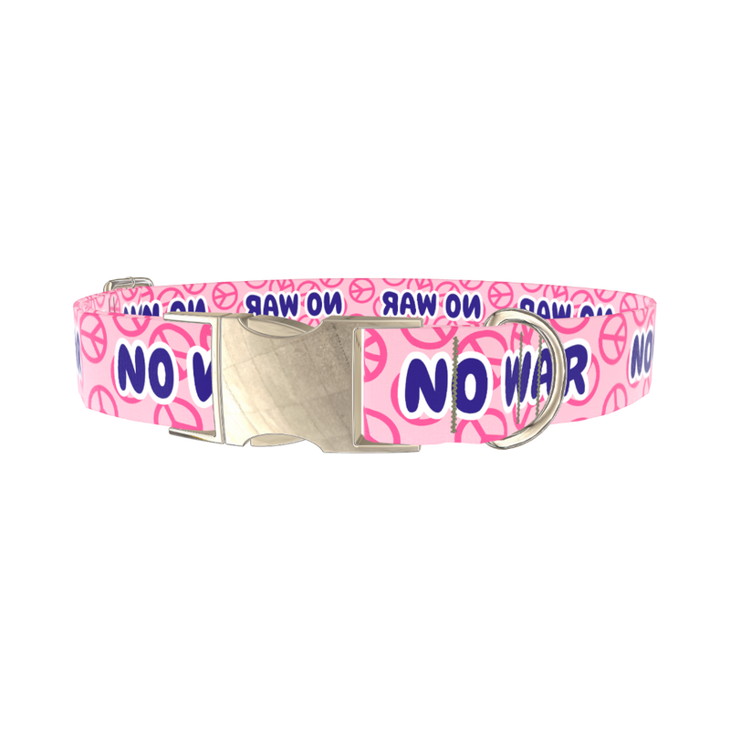 Peace Symbol Pink Dog Collar - metal gold