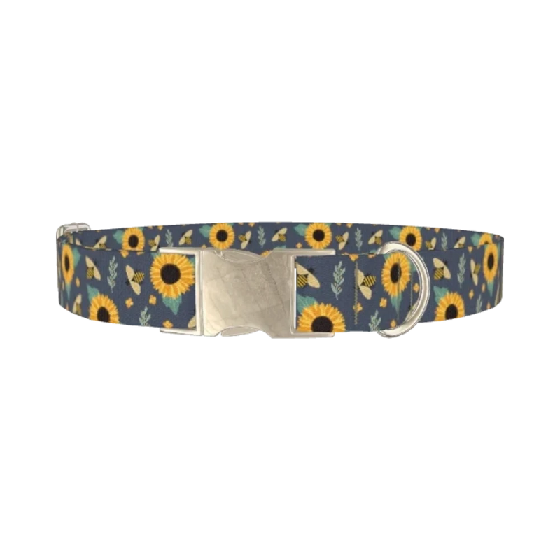 Bee Sunflower Dog Collar - metal silver