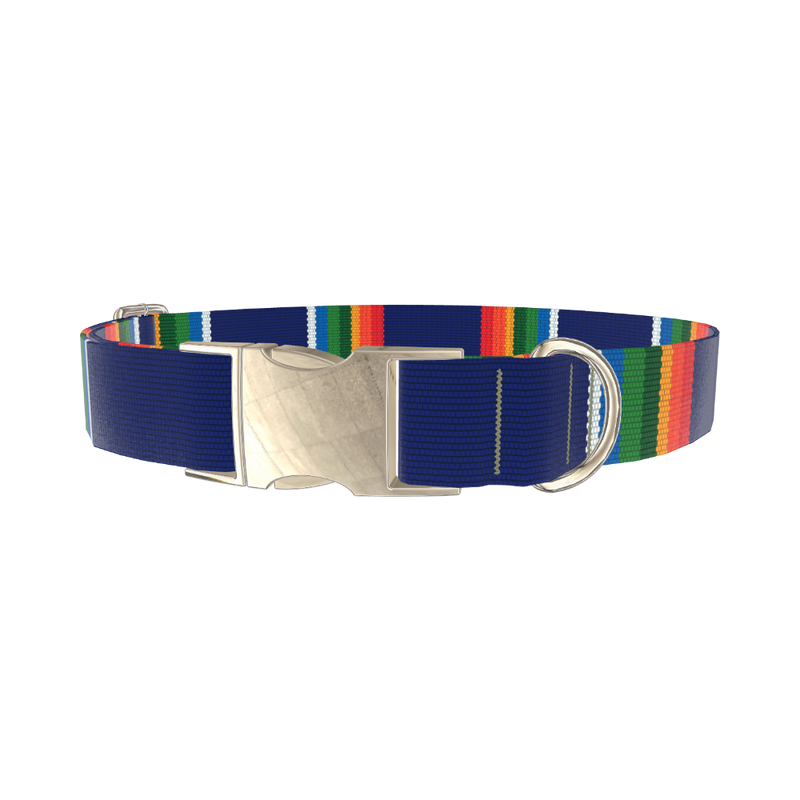 Woven Rainbow Stripe Dog Collar - metal gold