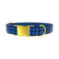 Dark Blue Checkered Dog Collar - metal rose gold