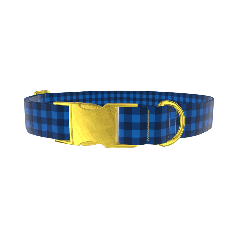 Dark Blue Checkered Dog Collar - metal rose gold