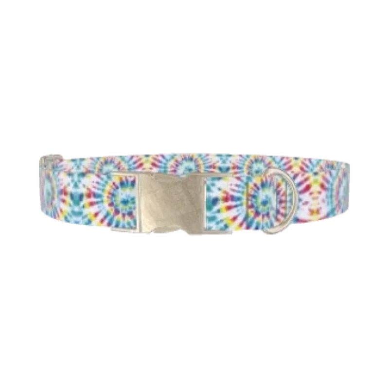 Spiral Tie-Dye Dog Collar - metal silver