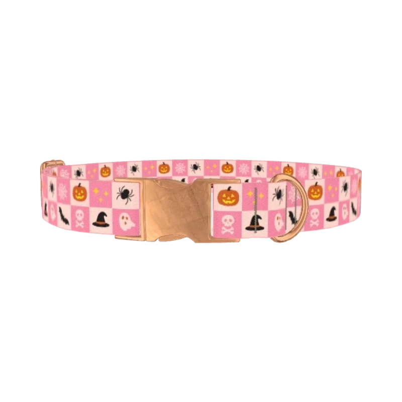 Halloween Tiles Dog Collar - metal rose gold