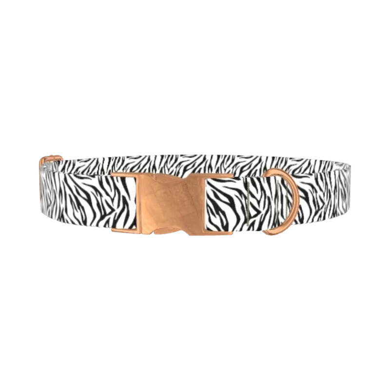 Zebra Print Dog Collar - metal rose gold