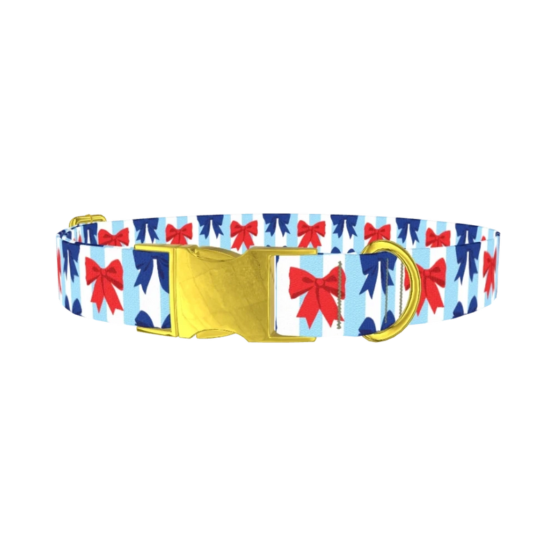 Patriotic Bow Dog Collar - metal gold