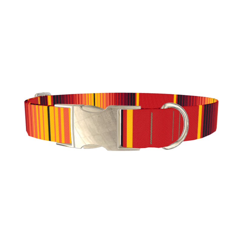 Mexican Red Stripe Dog Collar - metal silver