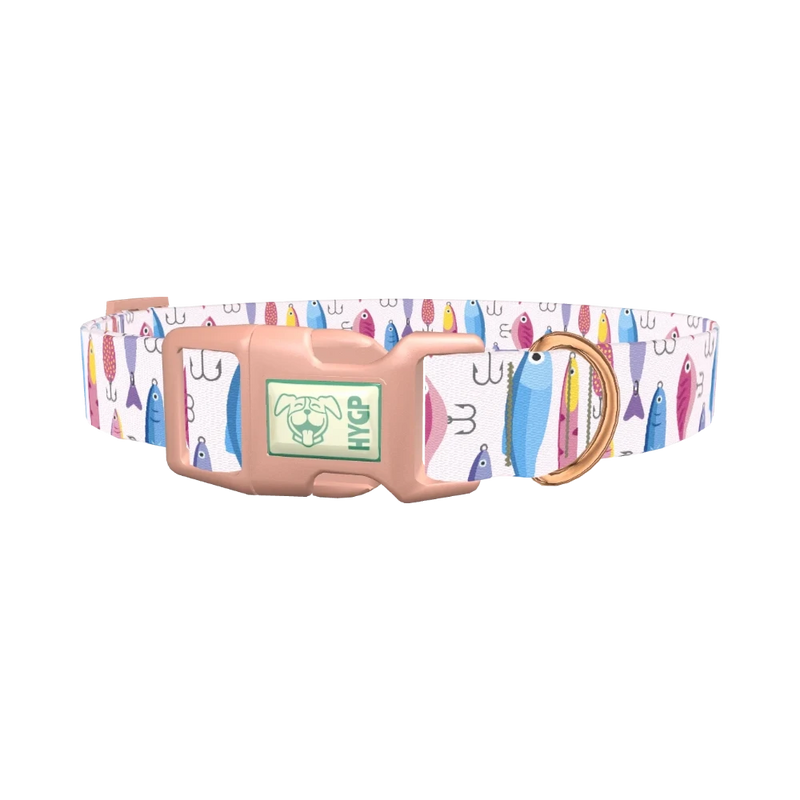 Fishing Lure Pattern Dog Collar - plastic rose gold