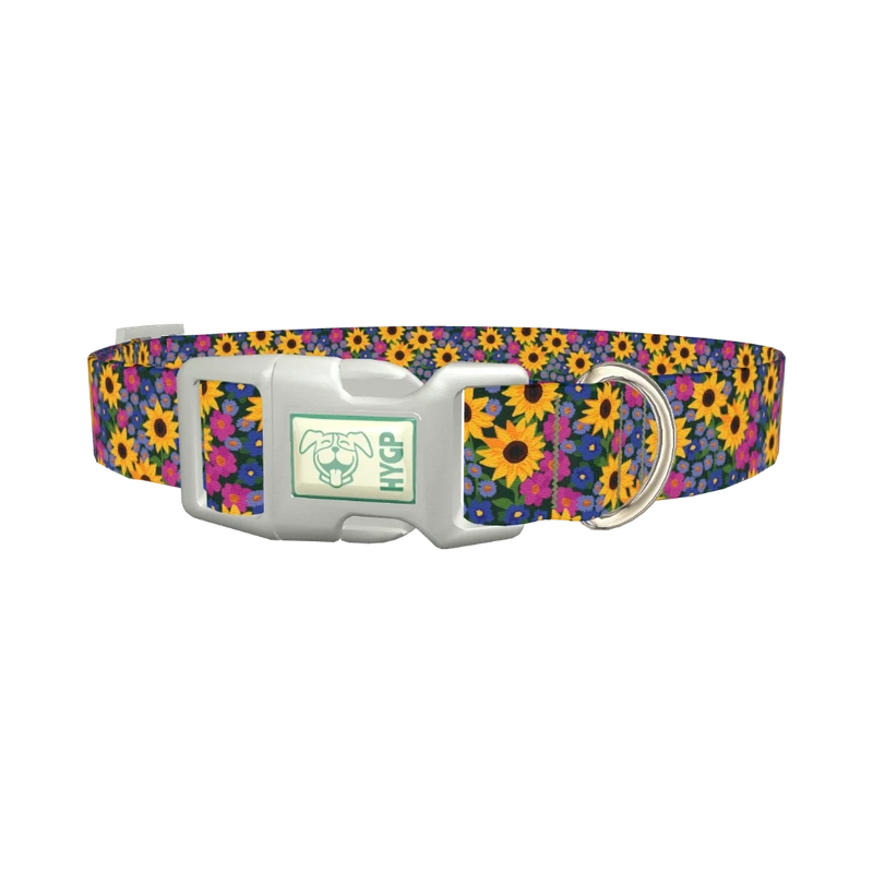 Floral Sunflower Dog Collar - plastic silver